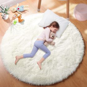 Round fluffy Rug for Kids Room (Color: White, size: 160x160cm)