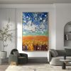 Hand Painted Oil Painting Original Nature Landscape Oil Painting On Canvas Textured Wall Art Abstract Sky Cloud Art Wheat Field Painting Living room H