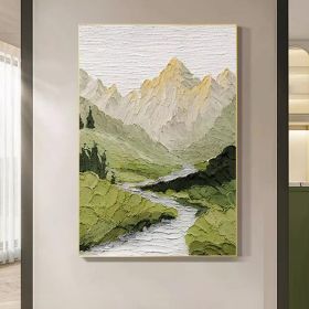 Hand Painted Oil Painting Large Textured Canvas Art Mountains Landscape Art Painting Green Abstract Wall Art Light Green Landscape Painting Sky Abstra (style: 01, size: 100X150cm)
