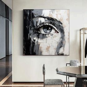 Hand Painted Oil Painting Palette Knife Eye painting Extra abstract wall art Black and white gold wall art face painting Bedroom Living room painting (style: 01, size: 60x60cm)