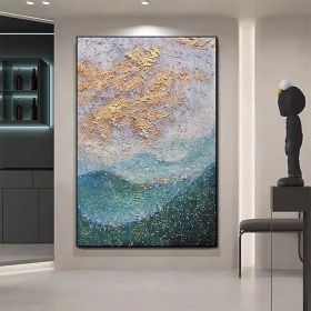 Handmade Hand Painted Oil Painting On Canvas Wall Art Gold Green Mountain Living Room Hallway Bedroom Luxurious Decorative Painting (style: 01, size: 150X220cm)