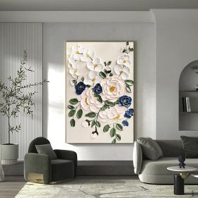 Hand Painted Oil Paintings Large Original Oil Painting White Flower Decor Abstract Wall Art Hand Paint Palette Knife Painting Heavy Textured Painting (style: 01, size: 90X120cm)