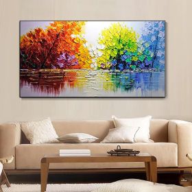 Hand Oil Painting Large Size Abstract Trees Landscape Oil Painting On Canvas Modern Pop Art Wall Picture For Home Decoration (style: 01, size: 70x140cm)