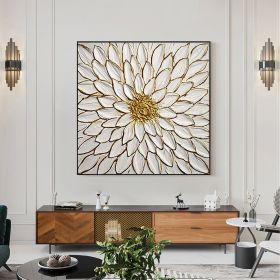 Handmade Oil Painting Original Blooming Flower Oil Painting on Canvas Textured Wall Art Abstract Gold Art Custom Gold Foil Painting Living Room Wall D (style: 01, size: 80x80cm)
