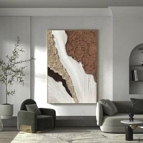Handmade Oil Painting Large Abstract Oil Painting on Canvas with Thick Textured Brushstrokes Earth Toned Beach Waves Large Textured Wall Art canvas ar (style: 01, size: 60X90cm)