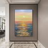 Hand Painted Oil Painting Large Sunset Seascape Oil Painting on Canvas Original Abstract Yellow Beach Landscape Painting Textured Wall Art Living Room