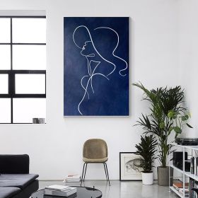 Hand Painted Oil Painting Navy Blue Woman Stick Figure Original Painting on Canvas Extra Large Huge Vertical Wall Art Livingroom Bedroom Minimalist Ho (style: 01, size: 50X70cm)