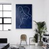 Hand Painted Oil Painting Navy Blue Woman Stick Figure Original Painting on Canvas Extra Large Huge Vertical Wall Art Livingroom Bedroom Minimalist Ho