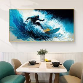 Hand Painted Oil Painting Original Surf Sports Oil Painting On Canvas Large Wall Art Abstract Surf Wall Art Blue Ocean Wave Painting Custom Painting H (style: 01, size: 75x150cm)