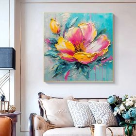 Hand Painted Oil Painting Original Flower Oil Painting On Canvas Large Wall Art Abstract Pink Floral Painting Custom Painting Modern Living Room Home (style: 01, size: 80x80cm)