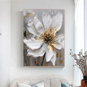 Large Original Gold Flower Oil Painting On Canvas White Flower Wall Decor Gray Flower Canvas Art Luxury Modern Handmade Floral Wall Decor (style: 01, size: 60X90cm)