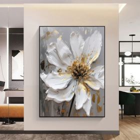 Large Original Gold Flower Oil Painting On Canvas White Flower Wall Decor Gray Flower Canvas Art Luxury Modern Handmade Floral Wall Decor (style: 01, size: 70x100cm)