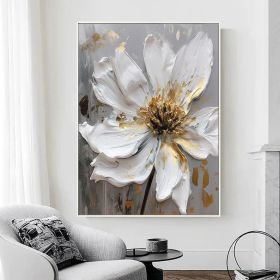Large Original Gold Flower Oil Painting On Canvas White Flower Wall Decor Gray Flower Canvas Art Luxury Modern Handmade Floral Wall Decor (style: 01, size: 80x120cm)