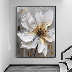 Large Original Gold Flower Oil Painting On Canvas White Flower Wall Decor Gray Flower Canvas Art Luxury Modern Handmade Floral Wall Decor (style: 01, size: 100X150cm)