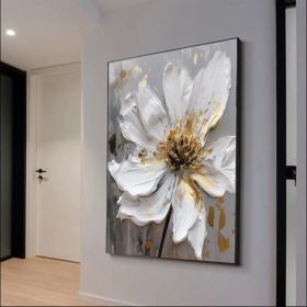 Large Original Gold Flower Oil Painting On Canvas White Flower Wall Decor Gray Flower Canvas Art Luxury Modern Handmade Floral Wall Decor (style: 01, size: 120x160cm)
