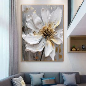 Large Original Gold Flower Oil Painting On Canvas White Flower Wall Decor Gray Flower Canvas Art Luxury Modern Handmade Floral Wall Decor (style: 01, size: 50X70cm)