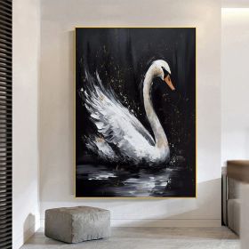 Abstract Original Black Swan Oil Painting on Canvas Swan Wall Art Decor Swan on Water Original Bird Art Swan 3D Artwork Nature Wall Decor (style: 01, size: 80x120cm)