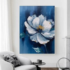 Blue Original Flower Oil Painting On Canvas Large Blue Wall Art Abstract Floral Painting 3D Blue Flower Textured Wall Art Living Room Decor (style: 01, size: 140x210cm)