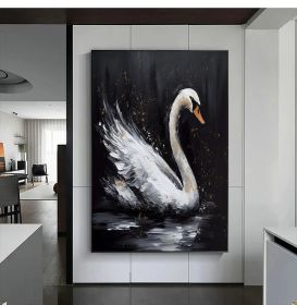 Abstract Original Black Swan Oil Painting on Canvas Swan Wall Art Decor Swan on Water Original Bird Art Swan 3D Artwork Nature Wall Decor (style: 01, size: 140x210cm)