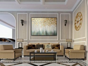 Golden Trees 100% Handmade Gold Leaf Textured Painting Acrylic Oil Painting Golden Tree Leaves Office Wall Art Abstract Forest (style: 01, size: 60X90cm)