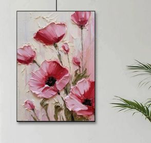 100% Handmade Oil Painting Pink Poppy Flower Oil Painting Handmade Flower Wall Art Picture Living Room Bedroom Decor (No Frame) (style: 01, size: 70x100cm)