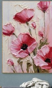 100% Handmade Oil Painting Pink Poppy Flower Oil Painting Handmade Flower Wall Art Picture Living Room Bedroom Decor (No Frame) (style: 01, size: 80x120cm)