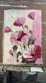 100% Handmade Oil Painting Pink Poppy Flower Oil Painting Handmade Flower Wall Art Picture Living Room Bedroom Decor (No Frame) (style: 01, size: 90x130cm)