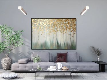 Golden Trees 100% Handmade Gold Leaf Textured Painting Acrylic Oil Painting Golden Tree Leaves Office Wall Art Abstract Forest (style: 01, size: 70x100cm)