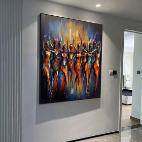 Original Colorful Figures Oil Painting on Canvas Geometric Figure Acrylic Painting Dancing Crowd Dancer Art Modern Living Room Home Decor (style: 01, size: 80x80cm)