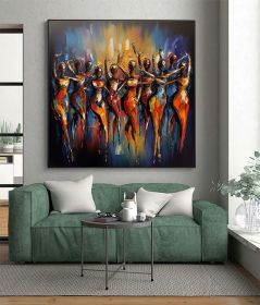 Original Colorful Figures Oil Painting on Canvas Geometric Figure Acrylic Painting Dancing Crowd Dancer Art Modern Living Room Home Decor (style: 01, size: 100x100cm)