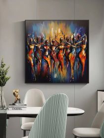 Original Colorful Figures Oil Painting on Canvas Geometric Figure Acrylic Painting Dancing Crowd Dancer Art Modern Living Room Home Decor (style: 01, size: 120x120cm)