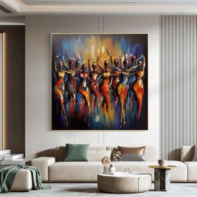 Original Colorful Figures Oil Painting on Canvas Geometric Figure Acrylic Painting Dancing Crowd Dancer Art Modern Living Room Home Decor (style: 01, size: 50x50cm)