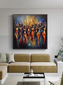 Original Colorful Figures Oil Painting on Canvas Geometric Figure Acrylic Painting Dancing Crowd Dancer Art Modern Living Room Home Decor (style: 01, size: 60x60cm)