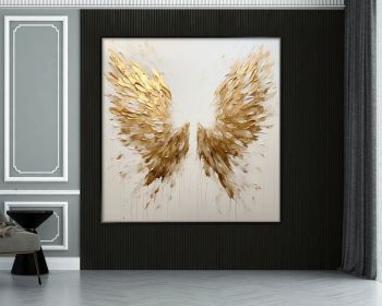 Gold Leaf Wings Oil Painting 100% Handmade Angel Wing Painting Textured Painting Acrylic Abstract Painting Golden Wing Office Wall Art (style: 01, size: 80x80cm)