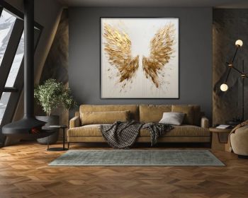 Gold Leaf Wings Oil Painting 100% Handmade Angel Wing Painting Textured Painting Acrylic Abstract Painting Golden Wing Office Wall Art (style: 01, size: 120x120cm)