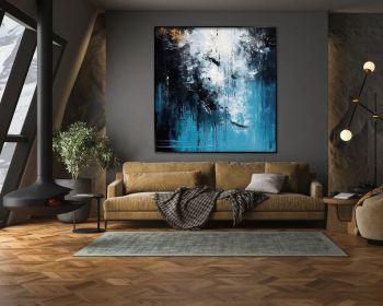 Blue Black White 100% Handmade Textured Painting Modern Art Acrylic Abstract Oil Painting Wall Decor Living Room Office Wall Art (style: 01, size: 140x140cm)