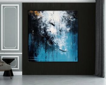 Blue Black White 100% Handmade Textured Painting Modern Art Acrylic Abstract Oil Painting Wall Decor Living Room Office Wall Art (style: 01, size: 100x100cm)