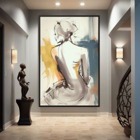 Handmade Oil Painting Beautiful Woman Line Art On Canvas Wall Art Figure Painting Colorful Acrylic Abstract Painting Modern Art Grey And Yellow Wall A (style: 01, size: 70x100cm)