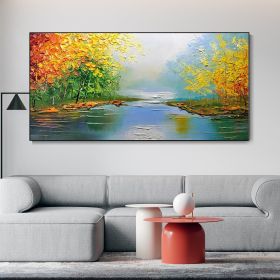 Handmade Oil Painting Large Original Colorful Forest Painting On Canvas Spring Natural Scenery Painting Living Room Wall Art Boho Modern Canvas Green (style: 01, size: 40x80cm)
