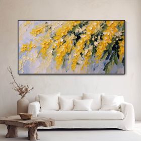 Hand Painted Blooming Yellow Flower Oil Painting Vibrant Spring Garden Landscape Modern Floral Artwork Warm Living Room Wall Decor Customizable Home G (style: 01, size: 120x240cm)