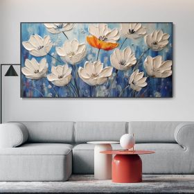 Handmade Oil Painting On Canvas Blooming White Flower Abstract Modern Floral Texture Art Elegant Home Wall Decor Palette Knife Painting Girl Birthday (style: 01, size: 40x80cm)
