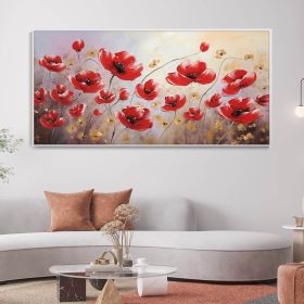 Hand Painted Abstract Red Flower Oil Painting Blooming Flower Texture Wall Art Beautiful Plants Elegant Home Decor Romantic Birthday Gift (style: 01, size: 70x140cm)