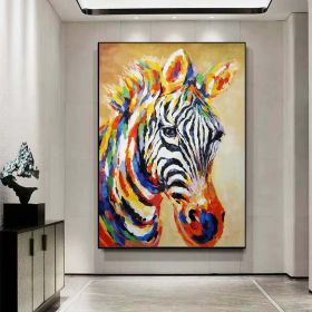 Hand Painted Animal Painting Impressionist Zebra Oil Painting On Canvas Colorful Animal Art Wall Art Multi-Colored Animal Art (style: 01, size: 120x160cm)