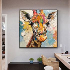 Hand Painted Giraffe Original Oil Painting African Animals Painting Original Wall Art Wild Animals Acrylic Art Impasto Textured Artwork Gifts For Kids (style: 01, size: 80x80cm)