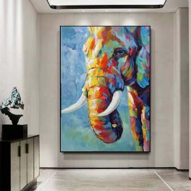 Hand Painted Impressionist Elephant Oil Painting On Canvas- Contemporary Multi-Colored Safari Animal Fine Art Colorful Wall Art For Home Decor (style: 01, size: 140x210cm)