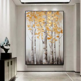 Handmade Oil Painting Original Landscape Painting Birch Trees Painting Gray Gold Wall Art Extra Large Wall Art Painting Modern Wall Decor Contemporary (style: 01, size: 120x160cm)