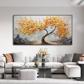 Hand Painted Tree Texture Landscape Painting Modern Tower Tree Canvas Oil Art Living Room Decor Orange Autumn Wall Mural Bedroom Wall Decor Warm (style: 01, size: 100x200cm)