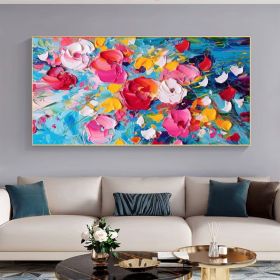 Original Blooming Floral Oil Painting on Canvas Large Abstract Colorful Flower Painting Modern Textured Wall Art  Living Room Wall Decor (style: 01, size: 70x140cm)
