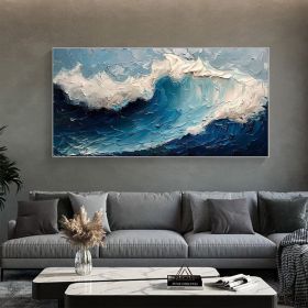 Original Blue Ocean Painting on Canvas Large Abstract Textured Sea Waves Seascape Fashion Living Room Home Decor Wall Art Personalized Gift (style: 01, size: 100x200cm)