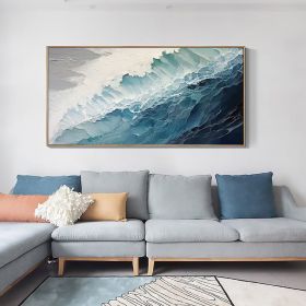 Original Ocean Wave Oil Painting On Canvas Large Wall Art Abstract Minimalist Painting Custom Blue Sea Wall Art Living Room Decor Gift (style: 01, size: 80x160cm)